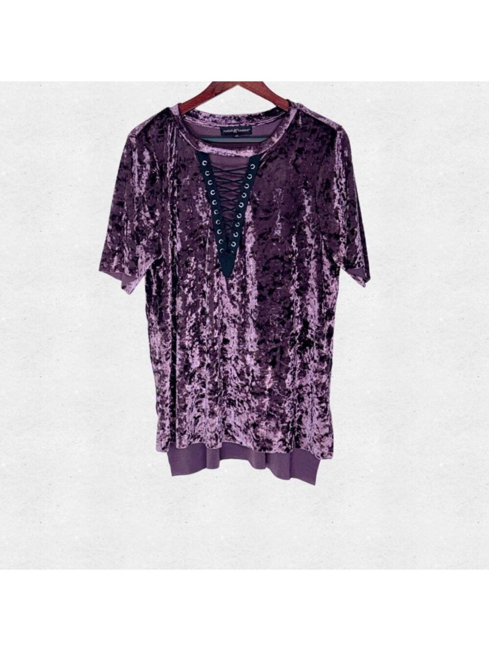 Crushed Velvet Purple Tunic Corset Shirt Almost Famous Plus Size 1X Goth Vamp - Picture 10 of 10